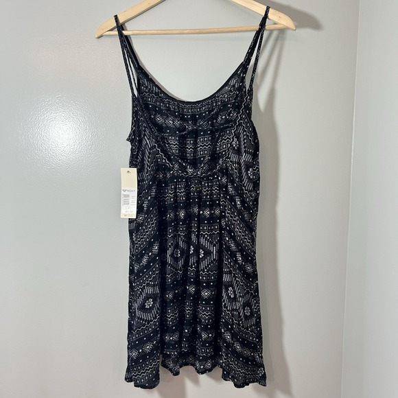 Roxy Mini Dress Women's Small Windy Fly Away Print Black White Ethereal Boho - Picture 2 of 12